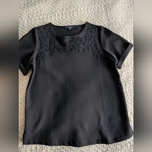 Madewell Black Short Sleeve Top Relaxed Fit with Leaf Embroidery